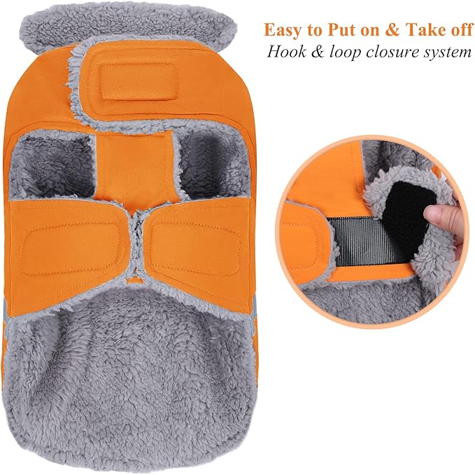VIVAGLORY Frostfit Dog Coat, Dog Jacket for Winter & Cold Weather, Warm Fluffy Fleece Lined Water Resistant Reflective for Puppy, Coat with Velcro Fastening & Leash Hole, XXS, Orange