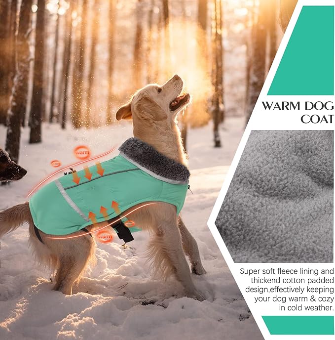 QBLEEV Warm Dog Coat - Waterproof Reflective Jacket, Thick Fleece Dog Snowsuit Christmas Vest for Cold Weather, Small to Large Dogs