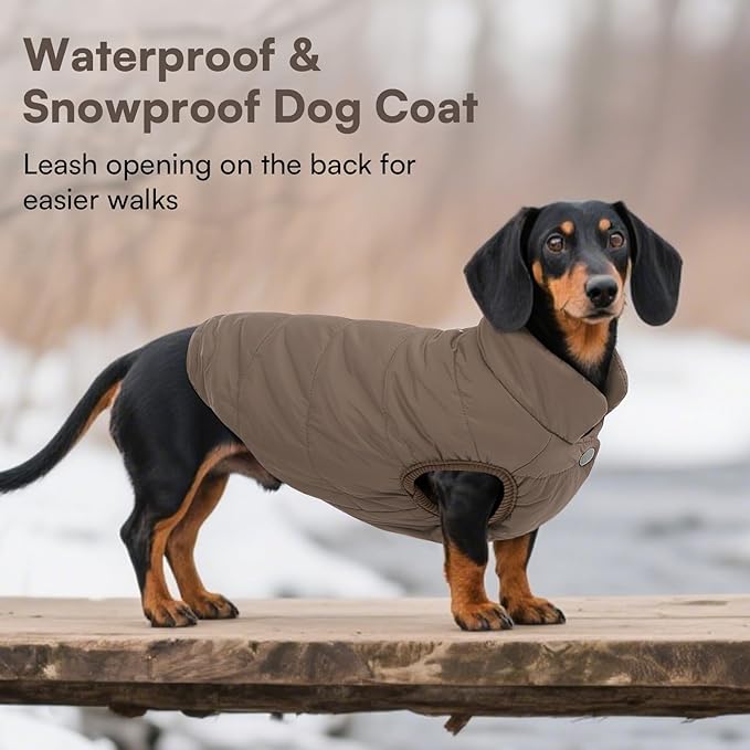 ASENKU Dog Winter Coat - Waterproof Windproof Dog Jacket, Warm Snowproof Doggie Puffer Vest for Cold Weather, Lightweight Snow Coats for Small Medium Large Dogs (XS, Coffee)