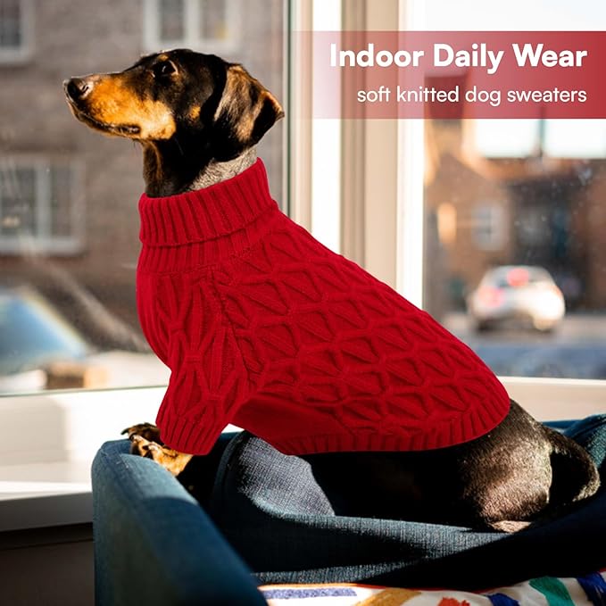 Queenmore Medium Dog Sweater,Dog Sweater for Medium Dogs Boys Girls,Christmas Sweaters for Dogs,DogSweater Knitwear Outfit,Thick Warm Pet Clothes for French Bulldog,Boston Terrier(Red,M)