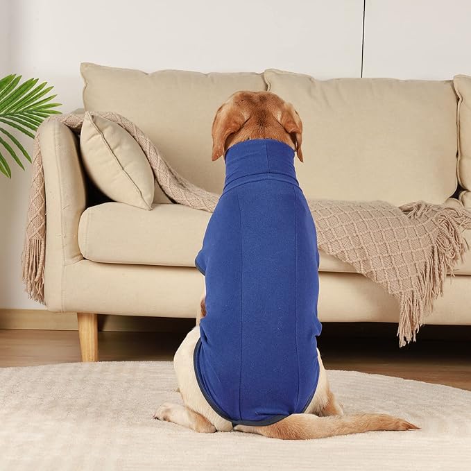 ROZKITCH Dog Fleece Pajamas with Leash Hole, Pet Windproof Warm Cold Weather Jacket Vest Cozy Jumpsuit Apparel Outfit Clothes for Walking Hiking Travel Sleep Blue L
