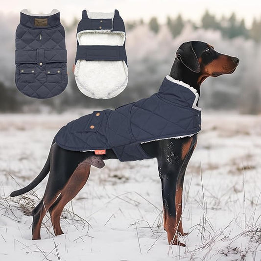KYEESE Dog Coat Windproof Pet Sweater with Fleece Lined Thick Dog Coats for Medium Dogs Warm Pet Winter Puffer Coat with Leash Hole Waterproof Pets Clothes for Cold Weather Dogs Jacket with Pocket
