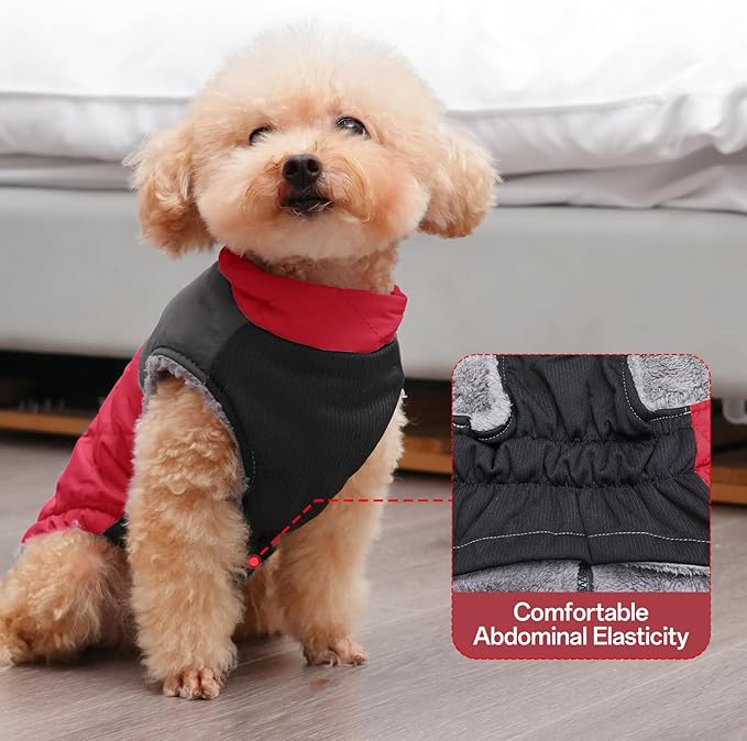 Warm Fleece Dog Coats for Medium Dogs,D-Rings Waterproof Puppy Jacket for Cold Winter,Red XL