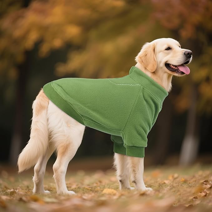 BRKURLEG Dog Sweater Dogs Warm Soft Fleece Sweaters, Turtleneck Sweatshirt for Small Medium Large Dogs, Dog Winter Coat, French Bulldog Pullover Jacket with Sleeve, Cold Weather Coat (Green, L)