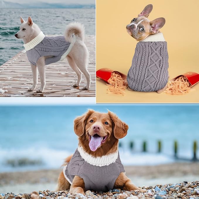 Small Dog Sweaters with Leash Hole Turtleneck Dog Sweaters Knitwear Boys Girls Warm Soft and High Stretch Pet Clothes for Fall Winter，Pet Shirts for Kitten Puppy Grey Medium