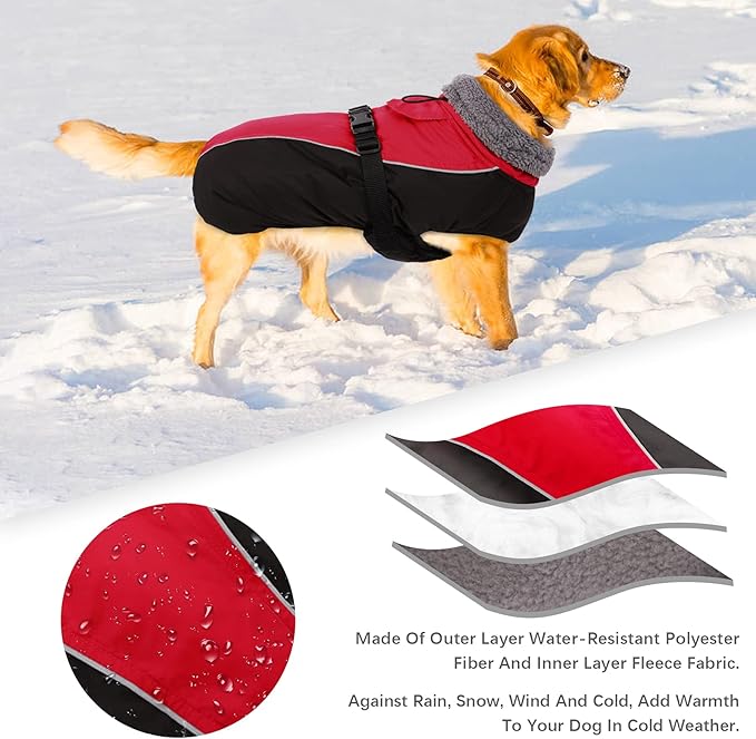 IDOMIK Dog Winter Coat, Reflective Waterproof Dog Jacket for Cold Weather, Warm Pet Coats for Small Medium Large Dogs, High Collar Doggy Fleece Snow Jacket, Winter Vest with Adjustable Buckle,XL