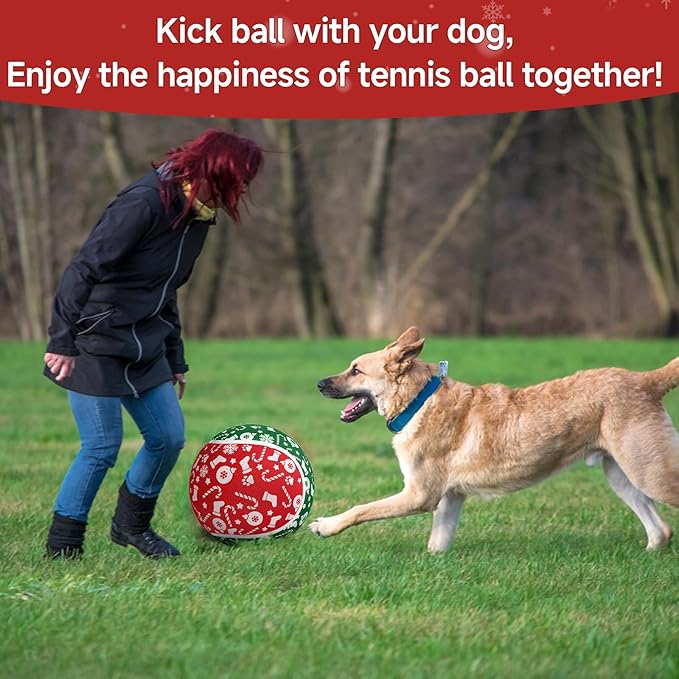 QDAN Christmas Dog Toys, Giant Tennis Ball for Large Big Dog, Balls for Outdoor Play Balls for Medium Large Dogs, Toys Birthday Gifts, 9.5 Inch