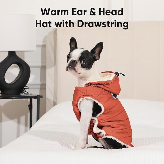 Fleece Lining Dog Hoodie with Harness Built in,Extra Warm Medium Dog Jacket in Winter Doggie Coats with Drawstring Hooded,Orange XL