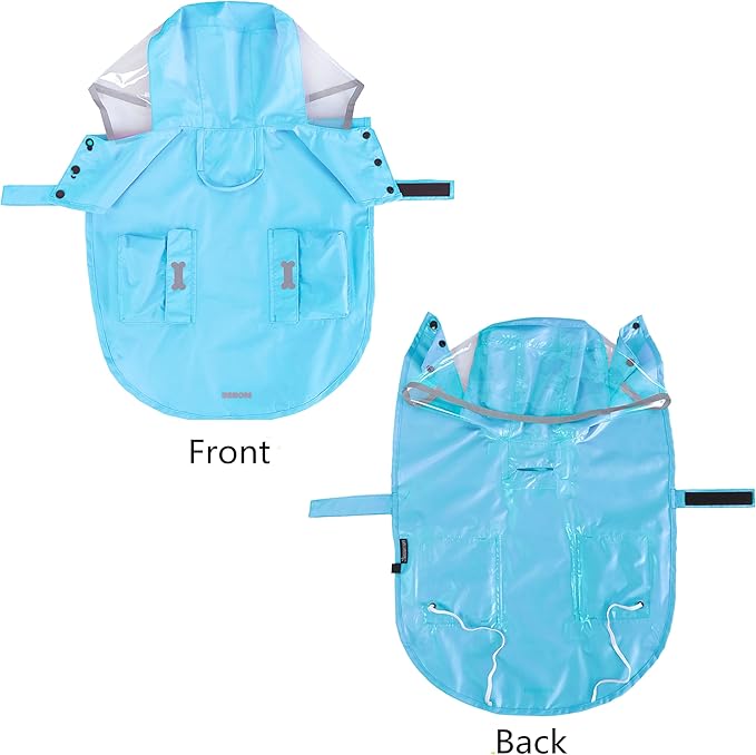 Dog Waterproof Raincoat with Poncho Hoodie, High Reflective Adjustable Yellow Pet Rain Jacket with Leash Hole for Small Medium and Large Dogs (Blue, X-Small)