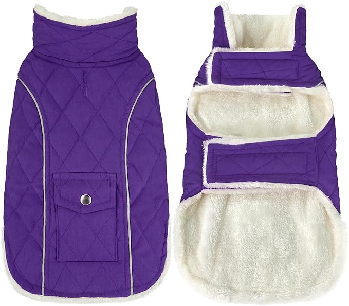 Malier Dog Winter Coat, Windproof Dog Cold Weather Coats with Real Pocket, Winter Extra Warm Pet Coat Fleece Jacket Reflective Clothes for Small Medium Large Dogs and Puppy (Purple, Large)