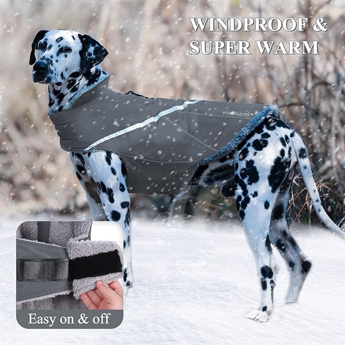 VIVAGLORY Snowrap Dog Coat, Jacket with Harness Hole & Velcro Closure, Dog Coat for Winter & Cold Weather, Fluffy Warm Fleece Lined Reflective Water Resistant for Puppy, XS, Grey