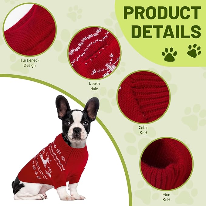 Christmas Dog Sweaters for Small Medium Large Dogs Classic Turtleneck Holiday Xmas Pet Clothes Cozy Stretchy Sweater for Chihuahua, Bulldog, Dachshund, Pug Small