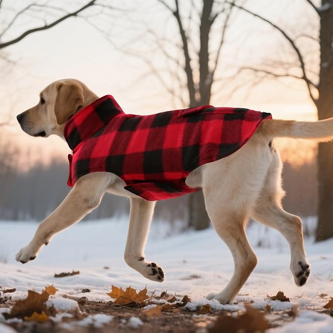 ASENKU Dog Winter Coat, Fleece Doggie Jacket Plaid Reversible Vest Waterproof Windproof Cold Weather Clothes for Small Medium Large Dogs(XS, Red)