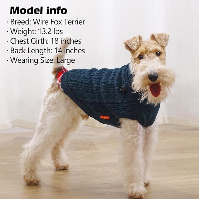 KYEESE Dog Sweater Warm Turtleneck Medium Dogs Sweater Thick Pet Coat for Fall Winter Cold Weather Soft Pullover Dog Sweaters for Medium Dogs Boy Stretchy Knitwear Cat Clothes with Gingham Patchwork