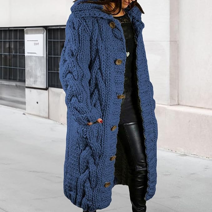 LOAIHA Women Chunky Cable Knit Long Sleeve Cardigan Fall Winter Trendy Oversized Button Down Sweaters Outerwear with Pocket