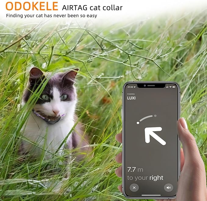 Airtag Cat Collar Breakaway, Odokele Reflective Cats Collars with Apple Air Tag Holder for Kitten, Cat GPS Tracker Adjustable Collars with Safety Quick Release Buckle for Kitties and Puppies - Black