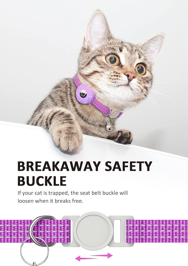Apple AirTag Cat Collar, GPS Tracker Kitten Collar with Reflective Breakaway Holder and Bell, Lightweight for Cats & Kittens (Purple)