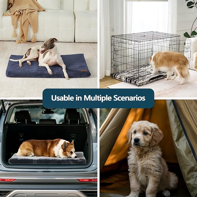 Dog Crate Pad - Dog Bed Large Sized Dogs with Removable Washable Cover and Waterproof Lining - XL Memory Foam Pet Bed for Crate - Reversible Kennel Mat (Cool & Warm), 42-inch, Dark Grey