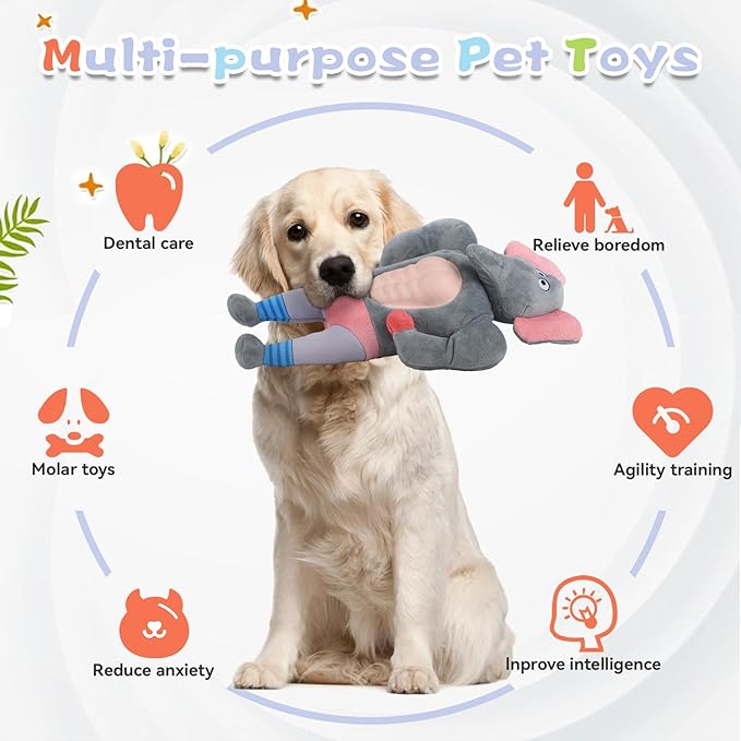 Squeaky Dog Toys, Plush Stuffed Large Dog Toy with Crinkle Paper, Teeth Cleaning Toys for Samll to Large Dogs