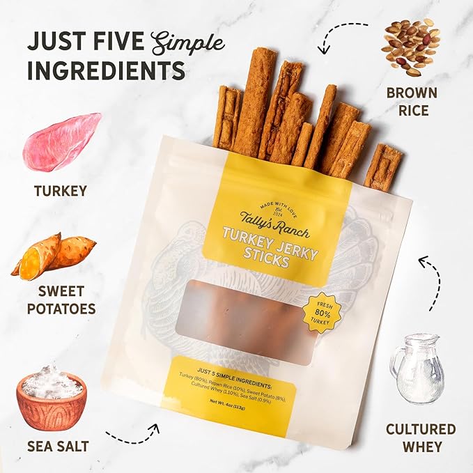 Tally's Ranch Dog Treats Bundle | 8oz Turkey and Beef Jerky Treats | All-Natural | 5 Simple Ingredients, No Added Sugar, High Protein | Made in The USA | Whole Food Ingredients