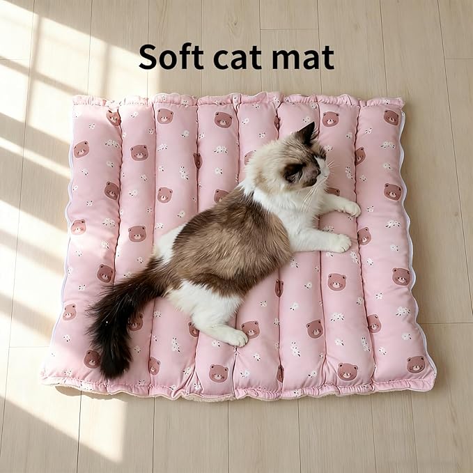 Geometric Cat Tunnel Toy with Winter Warm Cat Bed, Reversible Plush & Fleece, Collapsible Pet Play Mat for Indoor Rabbits, Kittens, Ferrets,Puppy,Diameter 11 Inch (Pink)