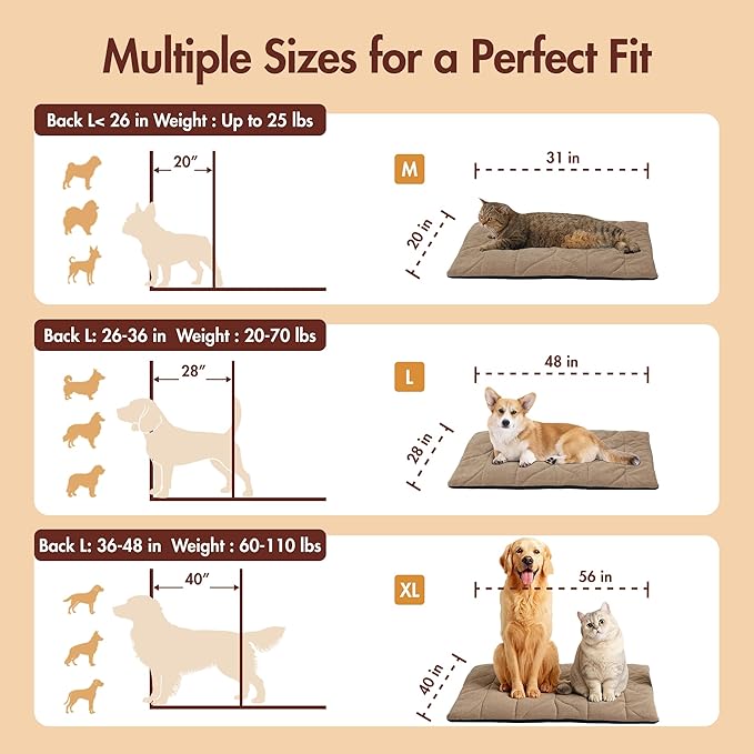 Dog Heating Pad (48"x28") - Waterproof Electric Heated Mat & Pet Bed for Indoor and Outdoor Use, Chew Resistant Cord, Machine Washable Cover with Wheat Pattern Quilting, for Cats and Pets