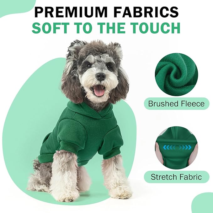 SCENEREAL Dog Hoodie Sweaters for Small Medium Large Size Dogs, Fleece Dog Sweatshirt with Hat and Pocket,Soft Cold Winter All Weather Dog Clothes for S to XL Sized Dogs, Green S