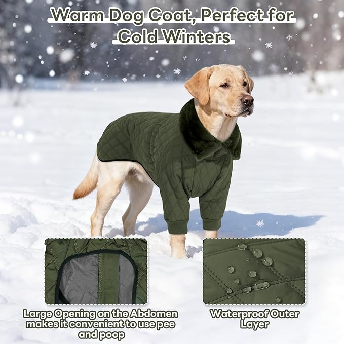 IDOMIK Dog Winter Coat for Small Dogs, Warm Dog Winter Jacket with Fleece High Collar, Zippered Cold Weather Coats for Dogs, Waterproof Doggy Snow Jacket Clothes,Green,S
