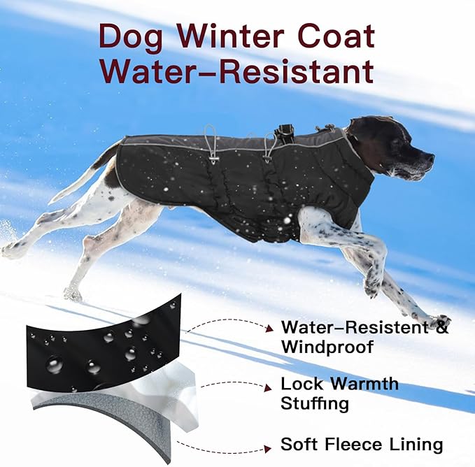 Small Dog Coat Dog Winter Jacket Warm Zip Up Snowsuit Dog Harness Vest Reflective Water-Resistant Dog Coat Dog Snow Jacket for Small Dogs Yorkie, Toy Poodle, Black