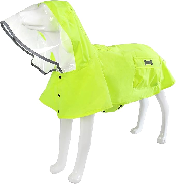 Dog Waterproof Raincoat with Poncho Hoodie, High Reflective Adjustable Yellow Pet Rain Jacket with Leash Hole for Small Medium and Large Dogs (Fluorescent Green, Large)