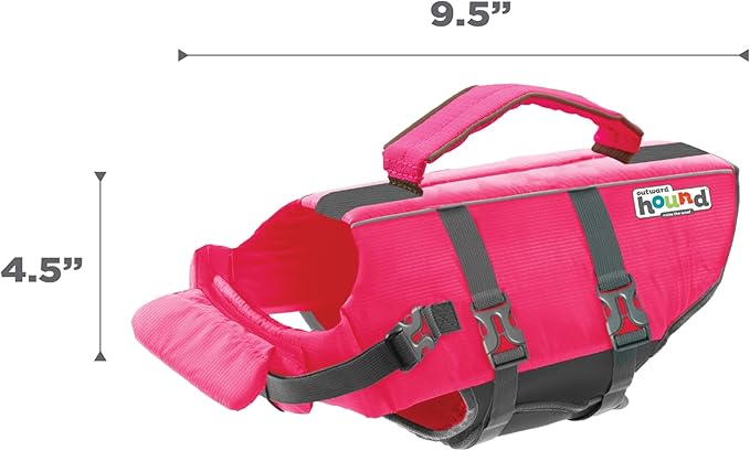 Outward Hound Granby Splash Dog Life Jacket, High-Buoyancy Dog Life Vest for Swimming, Boating, and Water Safety, XS, Pink
