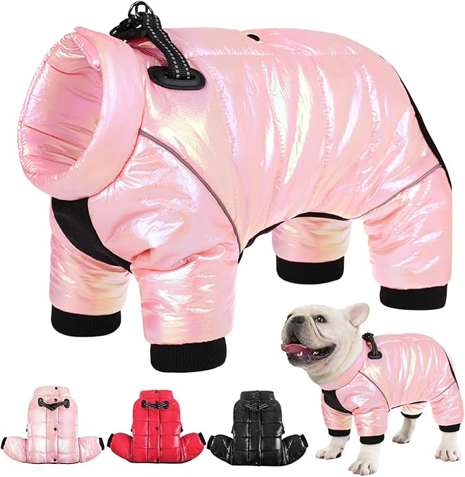 AOFITEE Dog Coat, Waterproof Dog Winter Jacket, Warm Fullbody Small Dogs Snowsuit, Winter Coat for Small Dogs, Zip Up Pet Puffer Jacket Fleece Vest, Outdoor Reflective Pet Snow Jackets, Pink XL