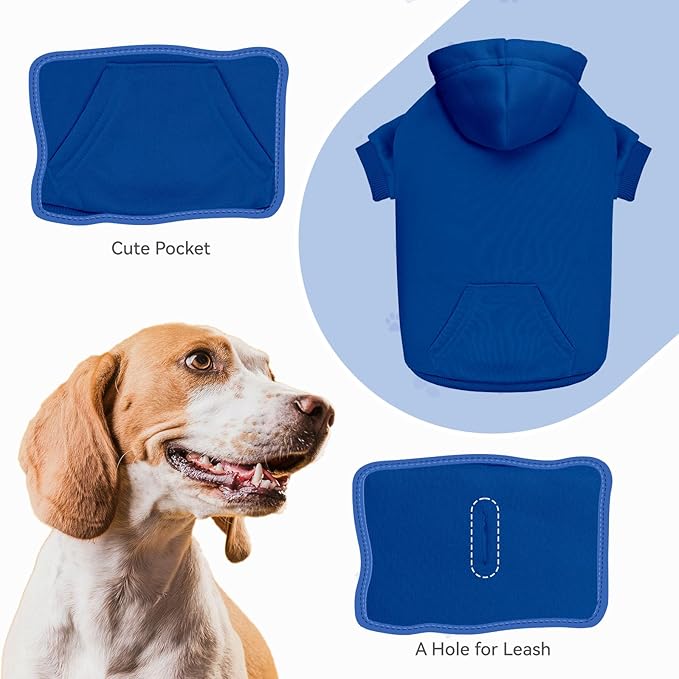 Dog Sweaters for Large Dogs Pet Sweater Solid Soft Brushed Fleece Dog Hoodie Clothes Pet Hoodie Sweatshirt with Pocket(Blue-L)