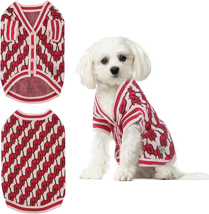 Pet Sweaters for Dogs Boys and Girls, Dynamic Letter Patterned Dog Sweater,Dog Cardigan,Pet Clothes,Pet Knitted Clothing,Fit for Different Seasons and Kinds of Dogs(Pink 2XL)