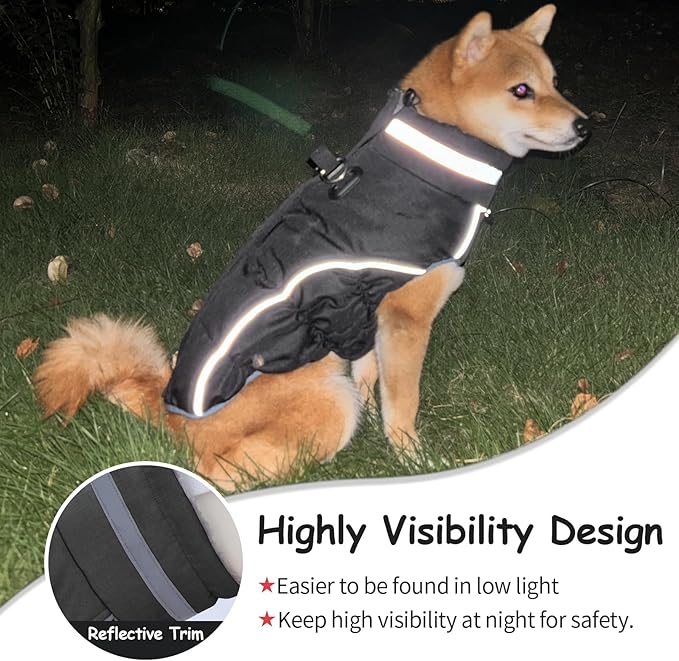 Malier Dog Coat, Reflective Dog Jacket Waterproof Windproof Puppy Cold Weather Coats with Harness Built in, Winter Extra Warm Pet Coat Fleece Vest for Small Large Pets and Puppy (Black, XXX-Large)