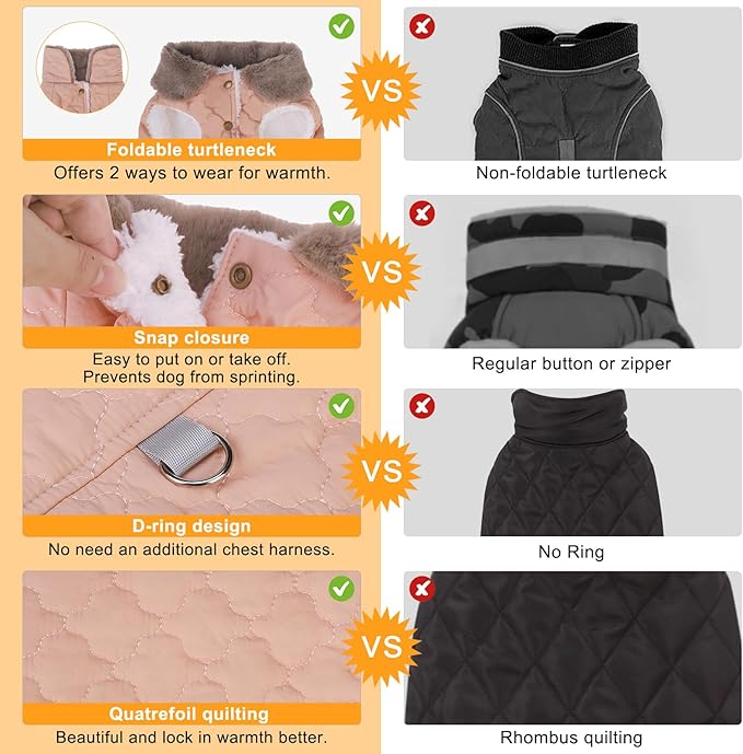 BEAUTYZOO Winter Dog Coat with Harness Built in, Warm Dog Puffer Jacket Vest Padded Fleece Cold Weather Coats Windproof Waterproof Snow Jackets Clothes for Small Medium Puppy,Pink S