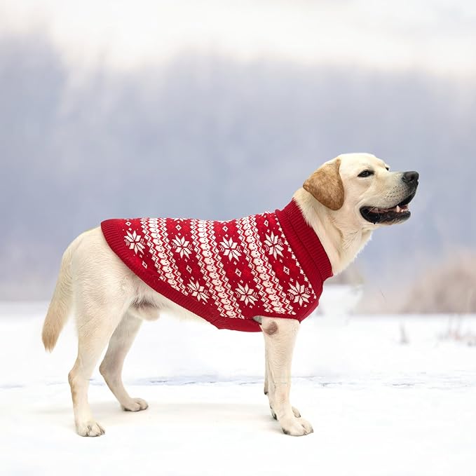 KOOLTAIL Cable Knit Dog Sweater Turtleneck, Cold Weather Pullover Classic Knitwear, Snowflake Pattern Thick Warm Winter Pet Clothes, Dog Christmas Sweater for Small Medium Large Dogs, Red L