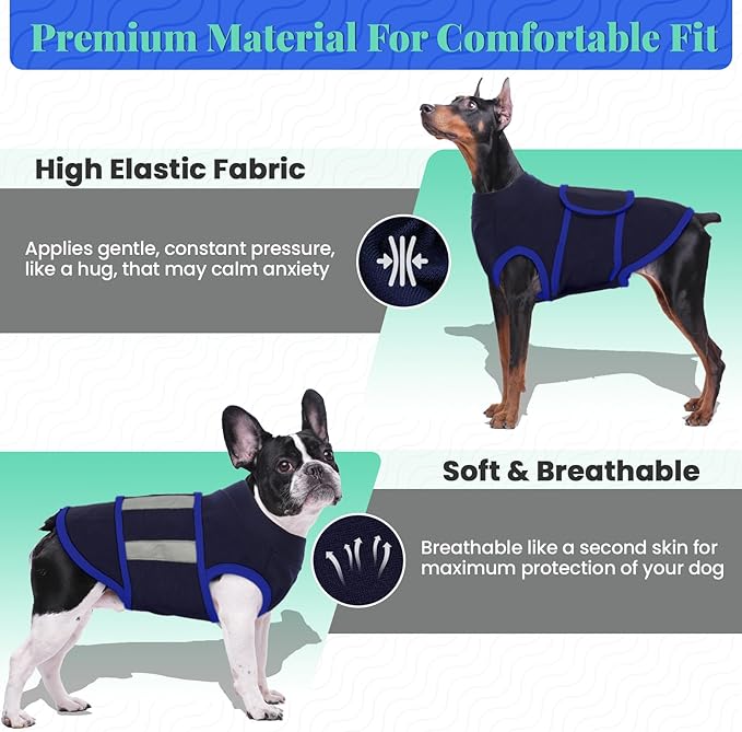 MIGOHI Dog Anxiety Relief Coat,Comfort Anxiety Vest for Dogs,Adjustable Anxiety Calming Wrap for Fireworks,Thunderstorms,Travel, Separation, Dog Anxiety Jacket for Small Dogs,L,NavyBlue