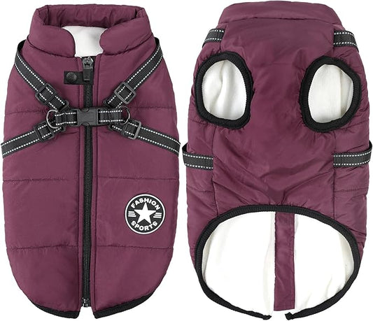 Aiboria Dog Jackets Coat for Winter Windproof Waterproof Skiing Dog Vest Fleece Warm Chest Strap Belt Purple 4XL