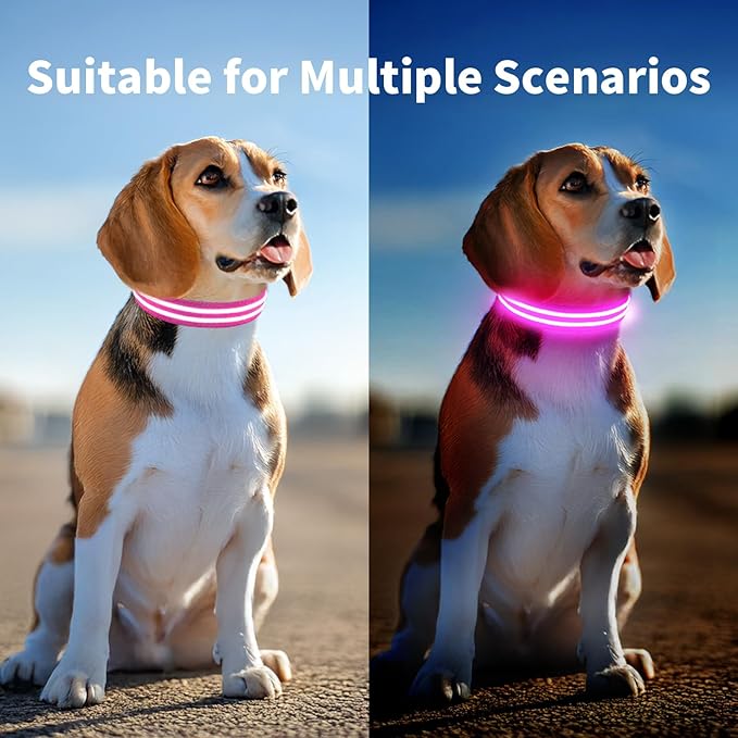PcEoTllar Lighted Dog Collars for Night, Light Up Dog Collar Rechargeable Water-Resistant Flashing LED Dog Collars Safety Glow in The Dark Dog Collars Light for Large Small Medium Dogs
