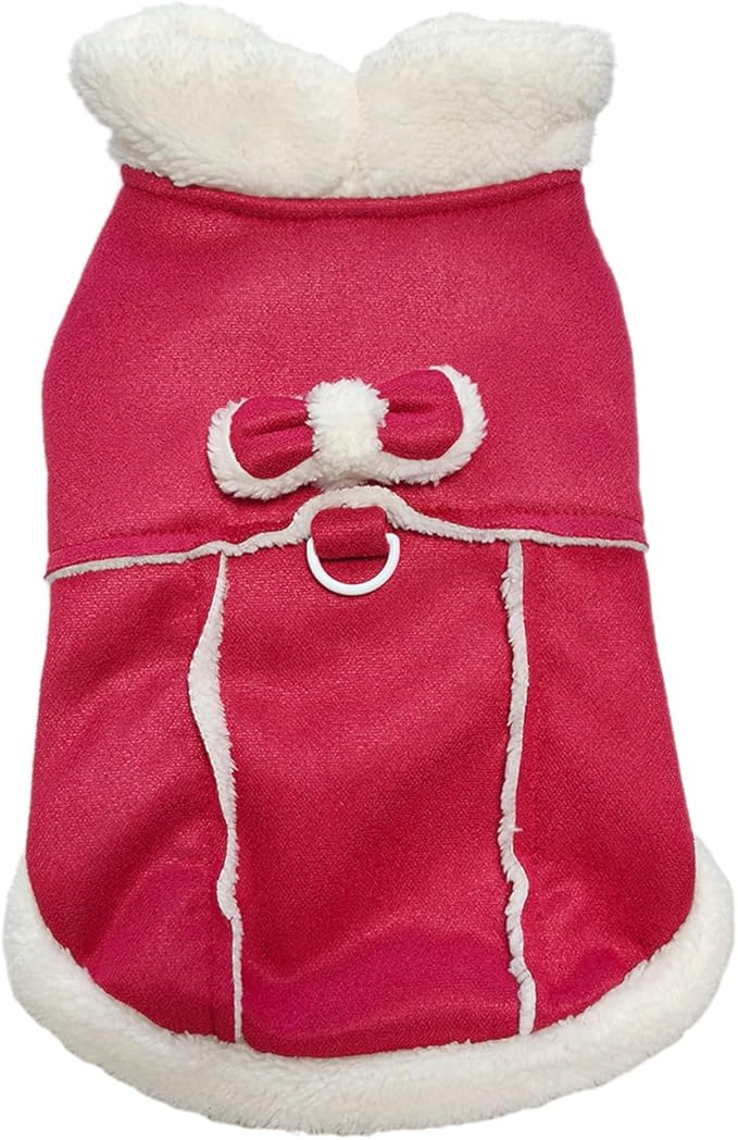 Jecikelon Bowtie Dog Cold Weather Coat Fleece Lining Warm Pet Puppy Turtleneck Dogs Winter Clothes for Small Dogs with D-Ring (Red, Medium)
