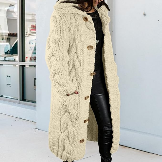 LOAIHA Women Chunky Cable Knit Long Sleeve Cardigan Fall Winter Trendy Oversized Button Down Sweaters Outerwear with Pocket