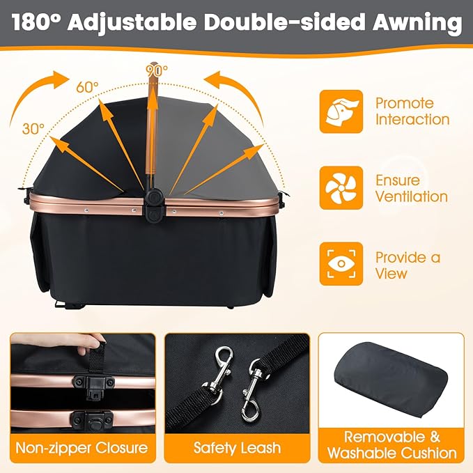 PETSITE 3-in-1 Pet Stroller for Small & Medium Sized Dogs, Foldable 4 Wheels Dog Stroller with Removable Carrier, Sun Shade, Removable Pad, Safety Belt, Storage Basket & Cup Holder