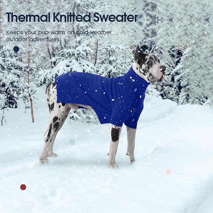 IECOii Dog Sweaters For Medium Dogs Girl Boy,Holiday Knit Doggy Sweatshirt with Sleeve,Turtleneck Thick Warm Dog Sweaters for Winter,Pullover Knitwear for French Bulldog,Boston Terrier (Royal Blue, L)