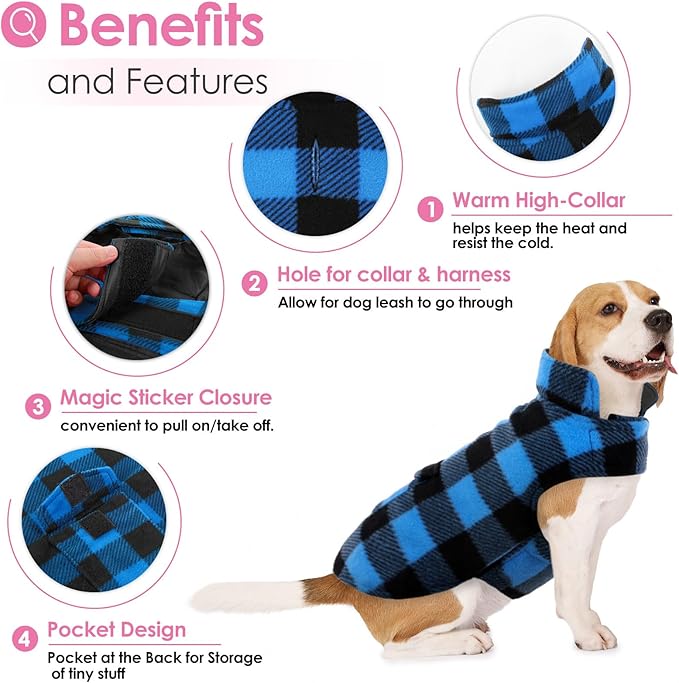 AOFITEE Dog Coat Plaid Dog Winter Coat for Small Dogs, Warm Dogs Jacket Christmas Sweater, Waterproof Pet Puffer Jacket, Reversible Pet Cold Weather Coats for Small Medium Large Pets, Blue M