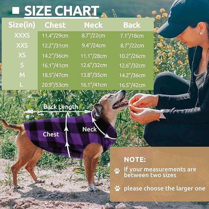 Kama Bridal Dog Spring Autumn Winter Coat Pullover Fleece Vest for Cats & Dogs - Thin Sweater, Purple & Black Plaid (Purple, S)