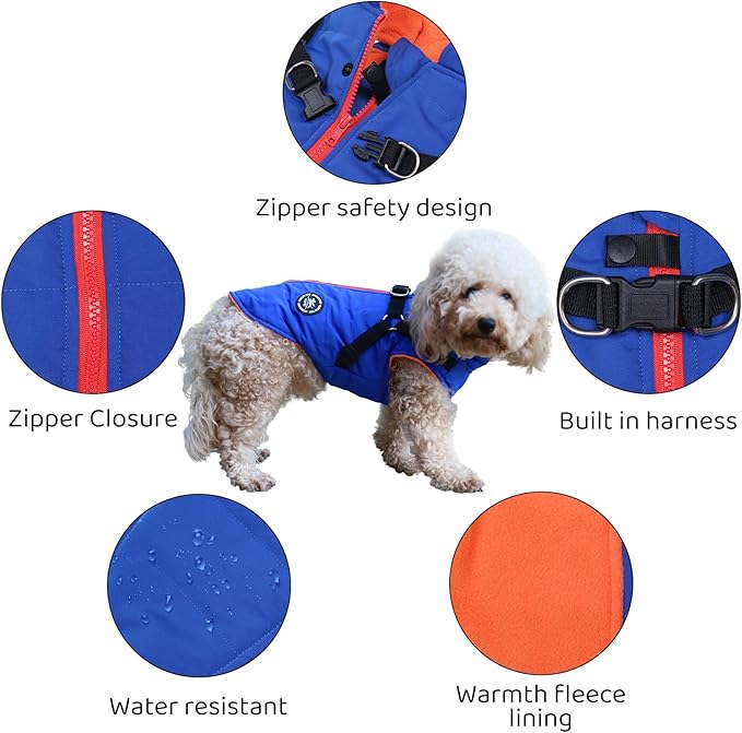 Norbi Pet Warm Jacket Small Dog Vest Harness Puppy Winter 2 in 1 Outfit Cold Weather Coat Medium