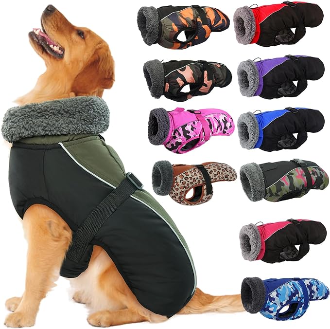 IECOii Extra Warm Reflective Dog Jacket Winter Coat with Buckle - Fleece Turtleneck for Small to Extra Large Dogs in Cold Weather