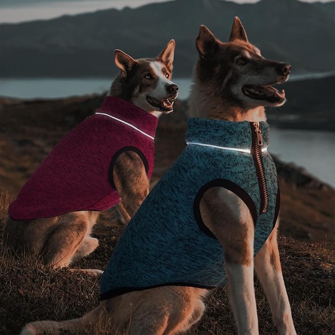 ROZKITCH Dog Sweater for Extra Large Giant Breeds, Knit Fabric & Fleece Vest for Winter Fall Outdoor Hiking Walking Playing Indoor Sleeping Half Zipper Closure, Reflective All Seasons Blue 4XL
