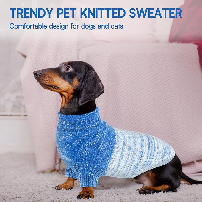 Queenmore Small Dog Sweater, Knitted Pullover Puppy Sweater,Cold Winter Pet Sweaters for Dog Girls Boys, Soft Turtleneck Knit Sweater with Leash Hole,Long Sleeves Christmas DogSweater(Royal Blue,XS)